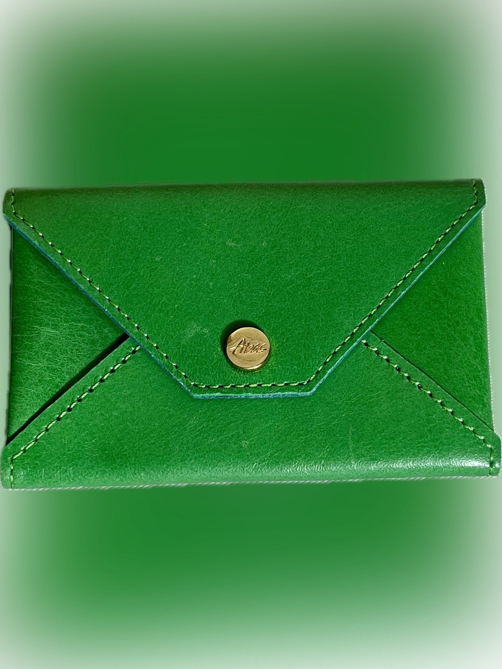 NWT Abas Leather Envelope Card Case Wallet Grass Green Blue Interior Snap